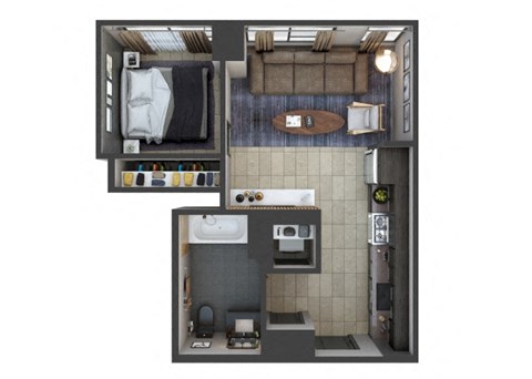 Floor plan for studio, 1 bath, 518 sqft